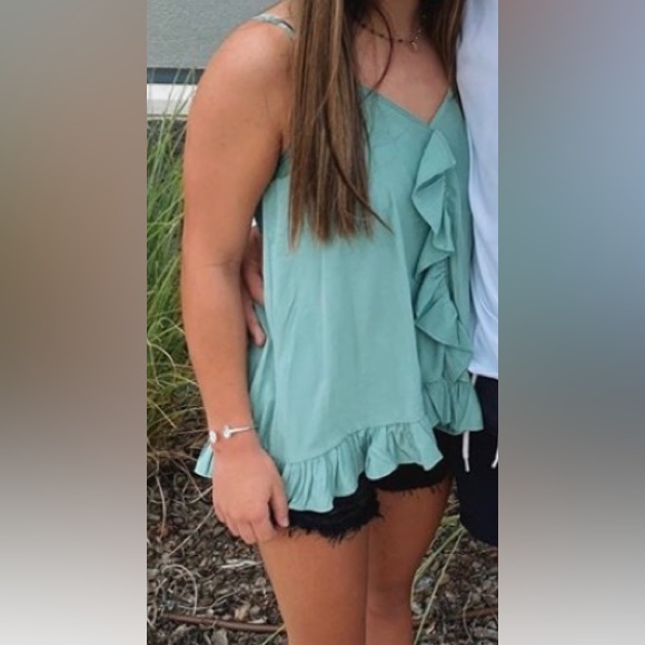 Mustard Seed Spaghetti Strap light sea foam green blouse; small; worn once - Picture 6 of 6